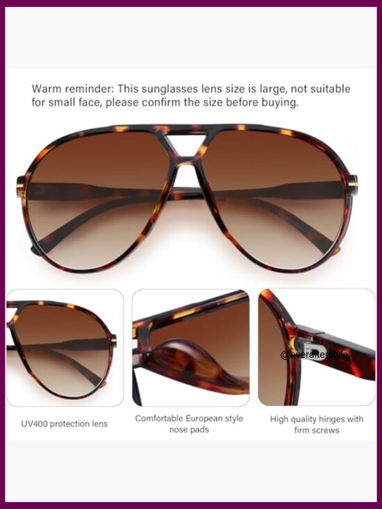 Oversized Retro Aviator Sunglasses Large Frame UV400 Protection main image 7